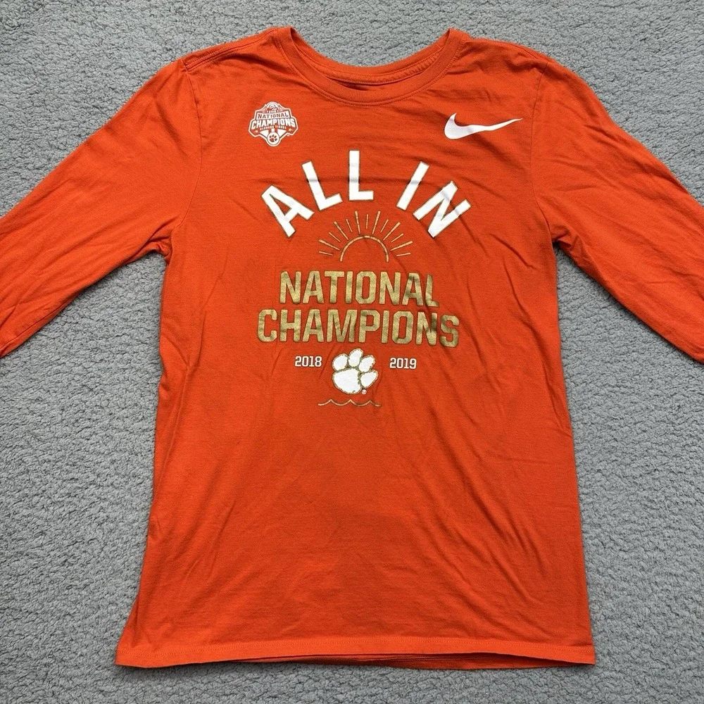 Clemson ALL IN Nike Tee Size Small L/S Shirt 2018-19 Football National Champions